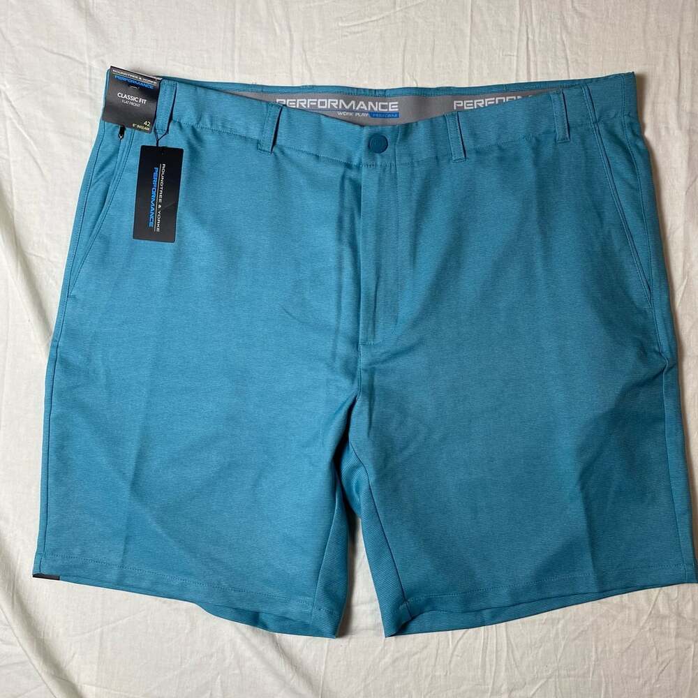 Roundtree And Yorke Performance Classic Fit Flat Front Shorts Blue 42 (1355)